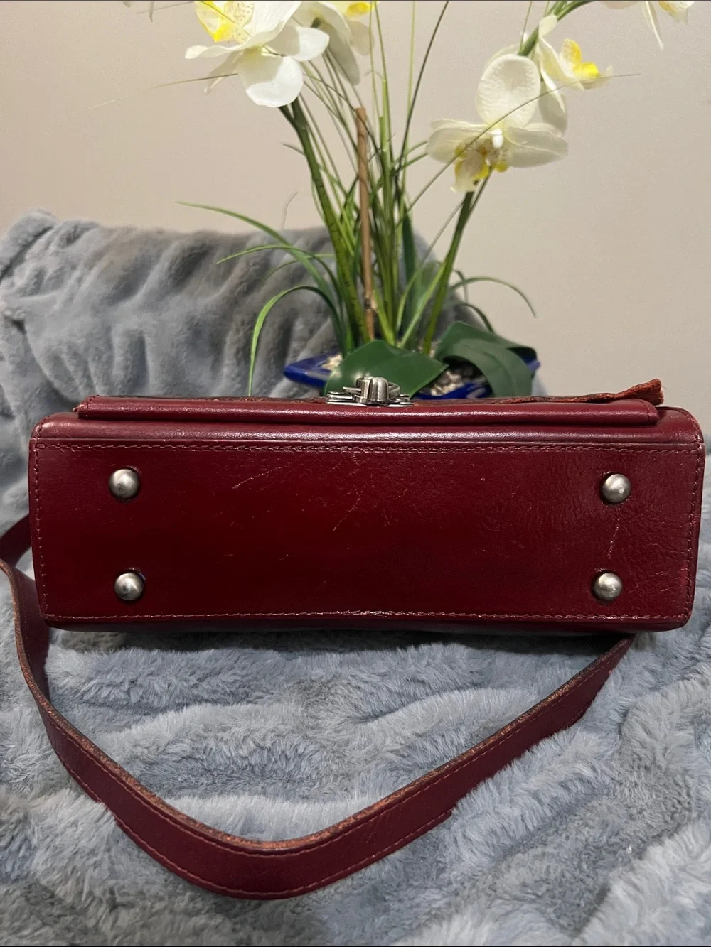 Patricia Nash Charonne Burgundy Embossed Floral Leather Satchel EUC retail $199